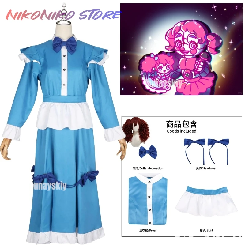 Juego Poppy Cos Playtime pelo rojo chica el Poppy Cosplay disfraz vestido azul vestido de sirvienta Lolita vestido de fiesta de Halloween mujeres niñas