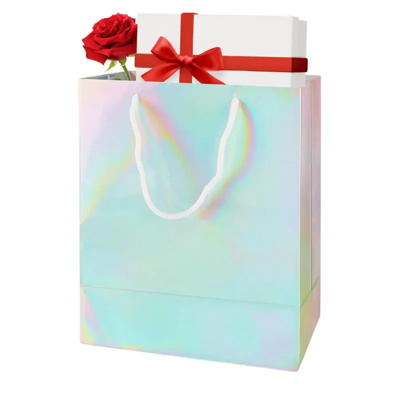 

Holographic Paper Bags Fashionable Party Favor Bags Holographic Weddings Handled Bag With Glossy Finish For Snacks Cookies