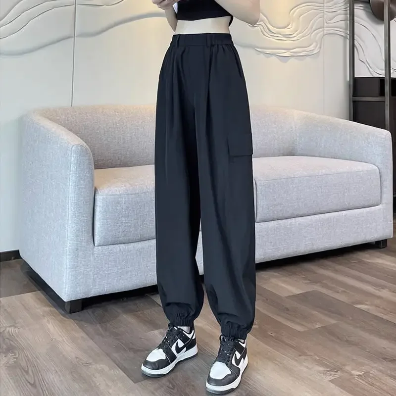 

Быстросохнущие женские брюки с карманами, охлаждающие однотонные шикарные и элегантные повседневные удобные эластичные женские брюки размера Xxl одного размера