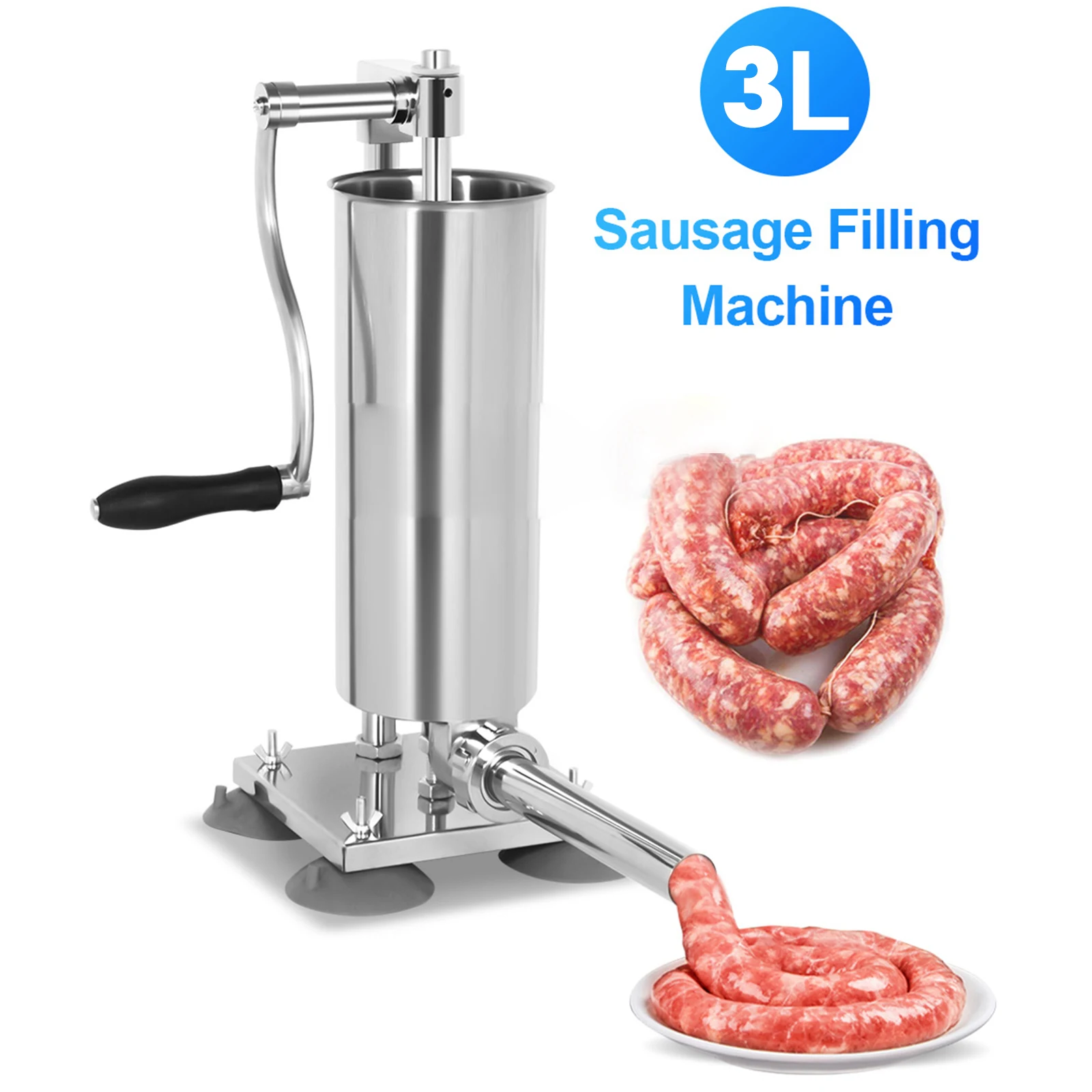 3L عمودي دليل آلة ستوفير السجق الفولاذ المقاوم للصدأ صانع السجق ملء السجق حشو أدوات اللحوم مع 4 أنابيب حشو