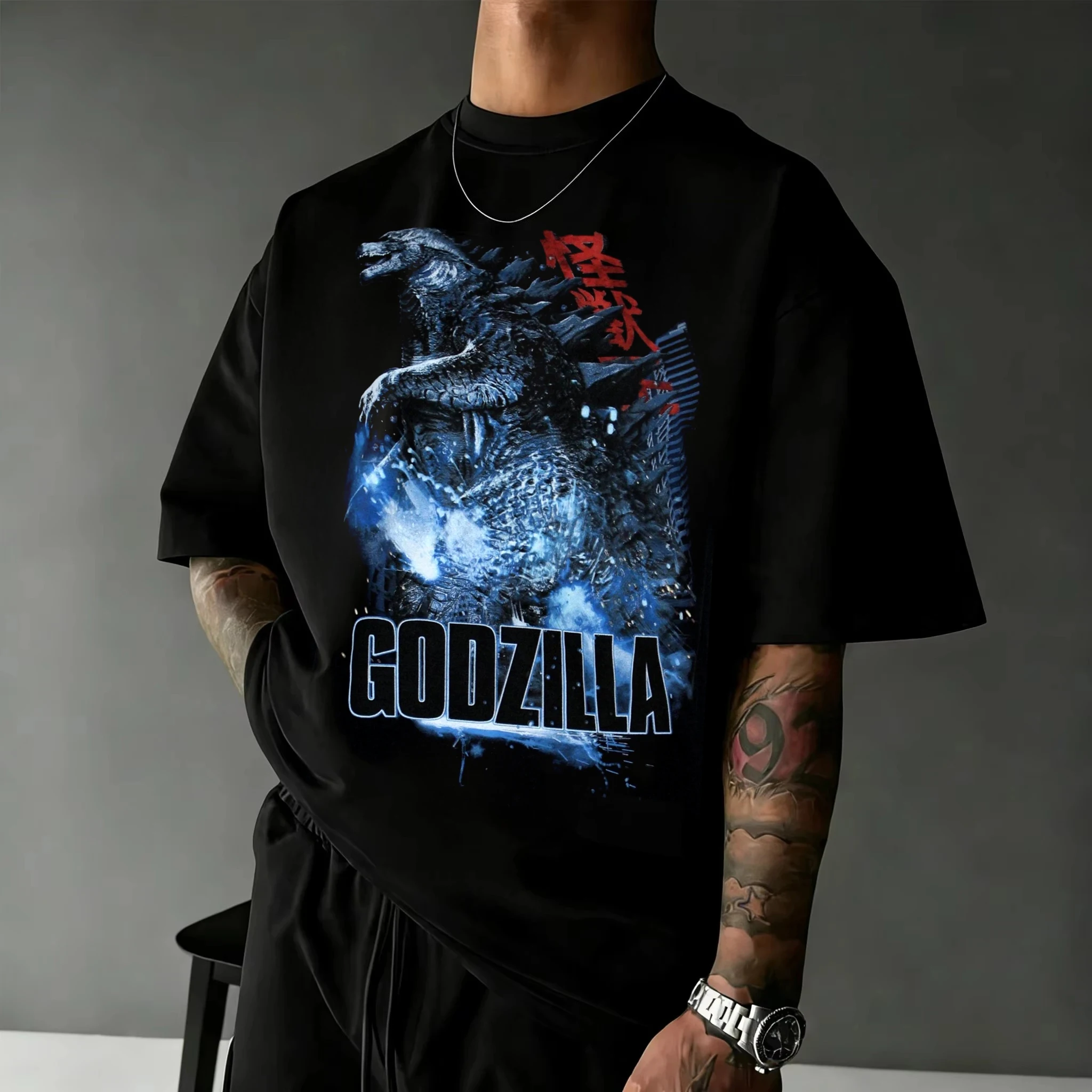 Godzilla Inspired Kaiju Monster Retro Graphic Print T-Shirt Men Women Cotton Oversized Couple Harajuku Casual Streetwear Tops - view 6