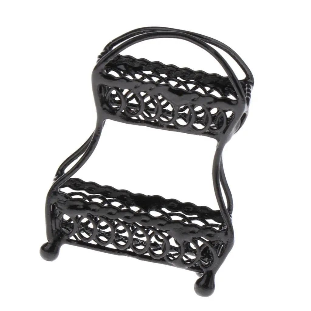 Cesta de almacenamiento de frutas en miniatura de 2 niveles, Kit de soporte de cocina para casa de muñecas, color negro
