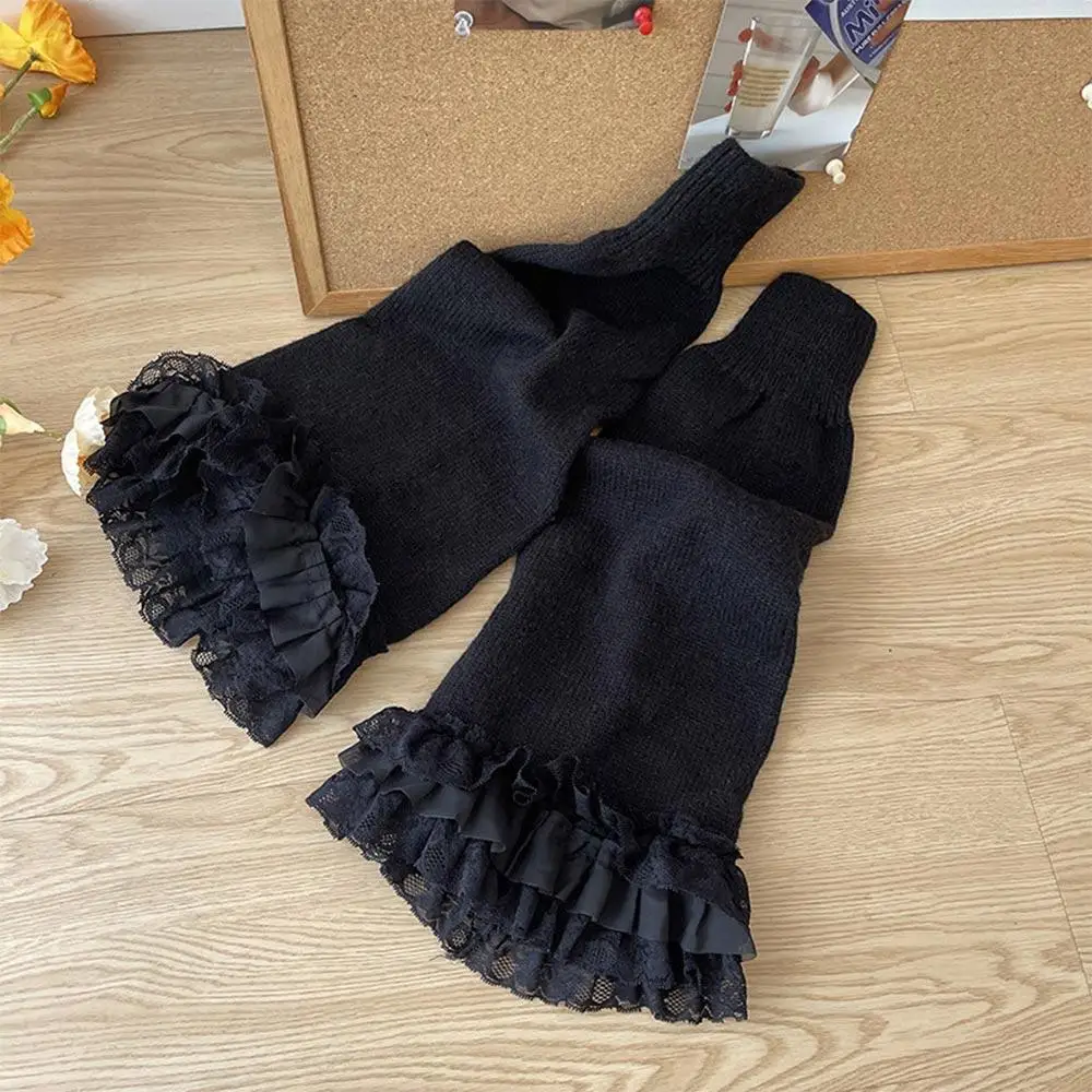 

Loose Lolita Lace Flare Leg Warmers Japanese JK Winter Warm Leg Cover Knee Warmers Knitted Long Socks for Women & Girls