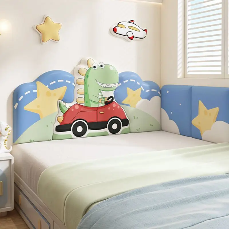 Cartoon Bed Headboard Dinosaur Boy Girl Kids Room Decor Aesthetic Head Board Anti-collision Wall Panel Sticker Tete De Lit