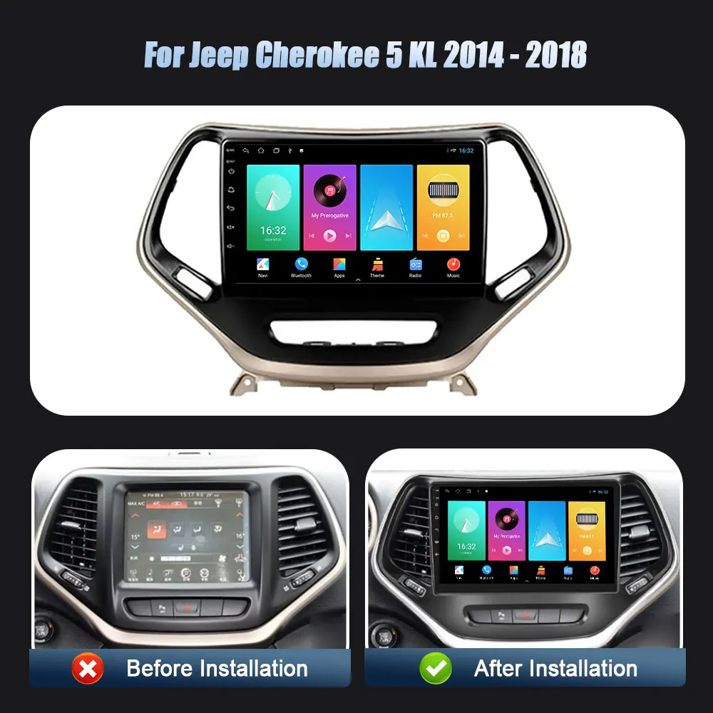 For Jeep Cherokee 5 KL 2014-2018 Wireless Carplay Stereo Screen 2DIN Android 14 Car Radio Multimedia Navigation Player WIFI