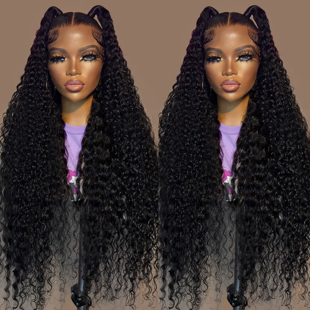 Curly Water Wave 13x4 Lace Frontal Human Hair Wigs 200% Density 36 40 Inches Deep Wave 7x5 Glueless Wig Human Hair Ready to Wear