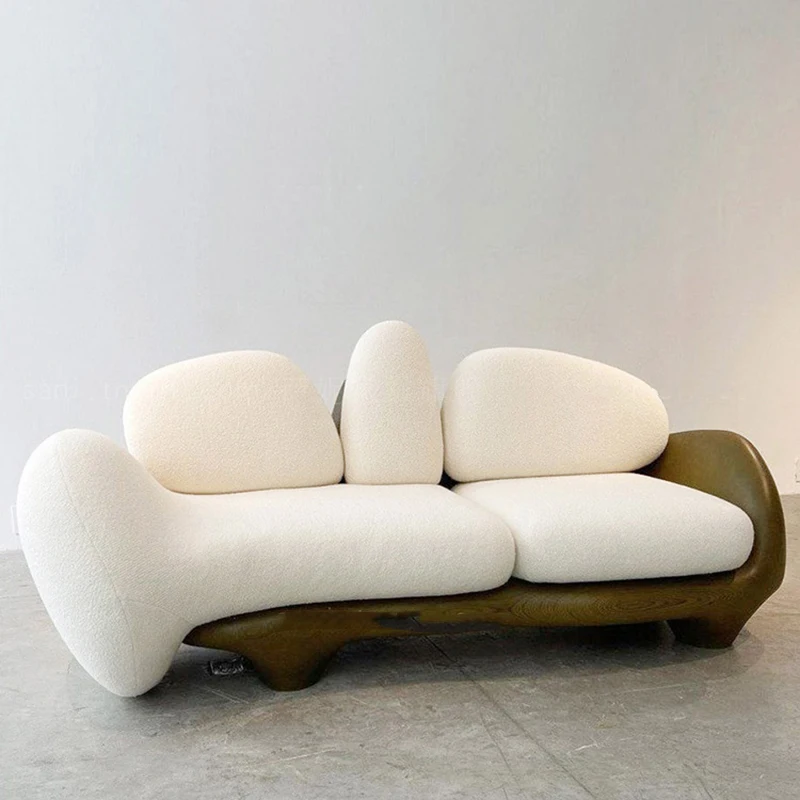 Nordic Modern Simple Fabric Loveseat Sofa Set Home Light Straight Design 2-Seater Sectional Backless Wood Legs Small