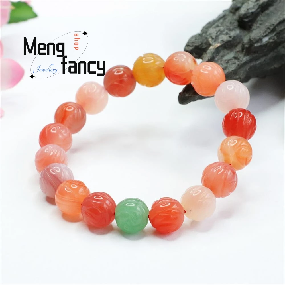 Natural Salt Source Agate Strings Lotus Beads Candy Bracelet Colorful Treasure Simple Elegant High-grade Fashion Luxury Jewelry