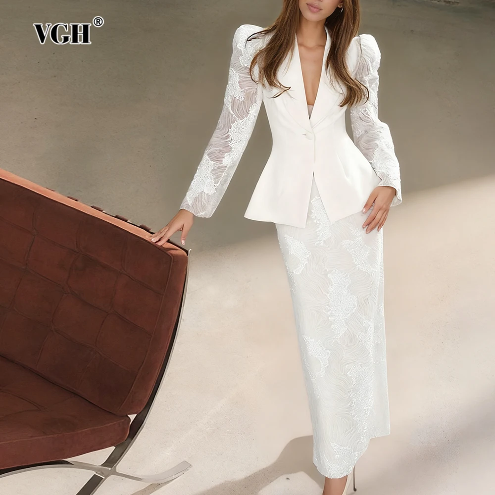 

VGH Утягивающие однотонные элегантные комплекты из двух предметов для женщин с v-образным вырезом и длинными рукавами, юбка с высокой талией, темпераментный комплект, женская мода, новинка