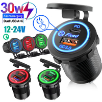 PD QC3.0 Car Charger Socket with Voltage Meter Quick Charge 3.0 Socket Power Outlet for 12V/24V Motorcycle Truck Boat