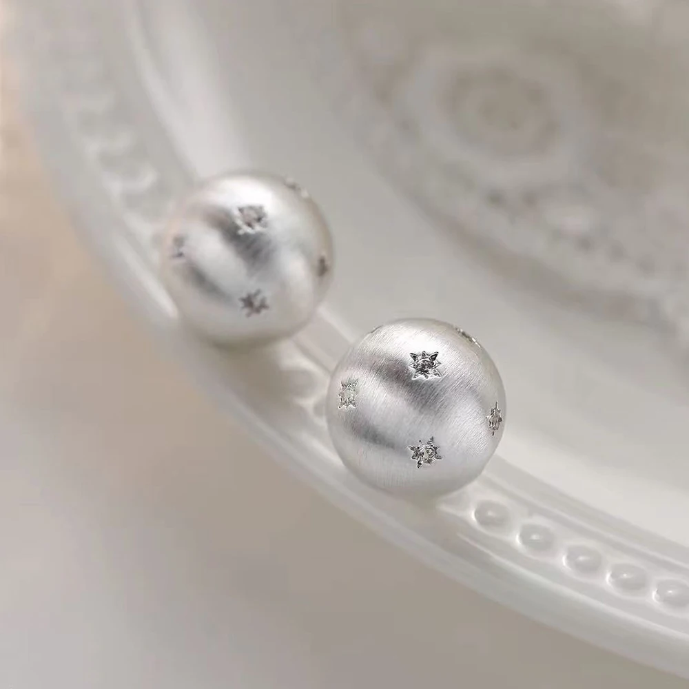 Light luxury 925 Silver Needle Frosted Zircon Hemisphere Stud Earrings For Women Party Niche Design Classic Fashion Jewelry
