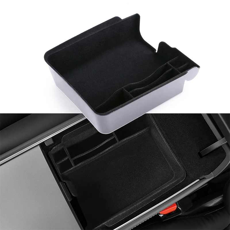 New-Center Console Organizer Tray For Tesla Model 3 Y 2021 Car Armrest Cubby Drawer Storage Box Accessories Suede