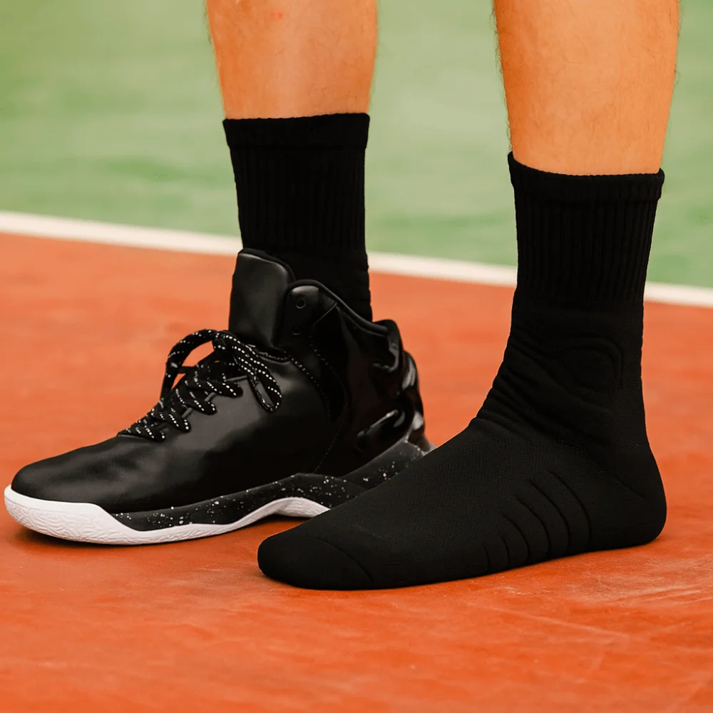 

6Pairs White and Black Basketball Crew Sock Bottom of Towel Breathable Compression Sock Thicken Wear-resistant Mid-calf Sock