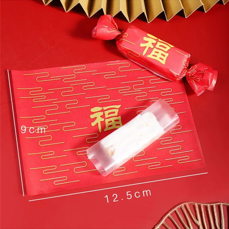 100Pcs Christmas Series Printed Handmade Nougat Candy Packaging Oil Papers Milk Taffy Wrapper Xmas Party Gift Decoration