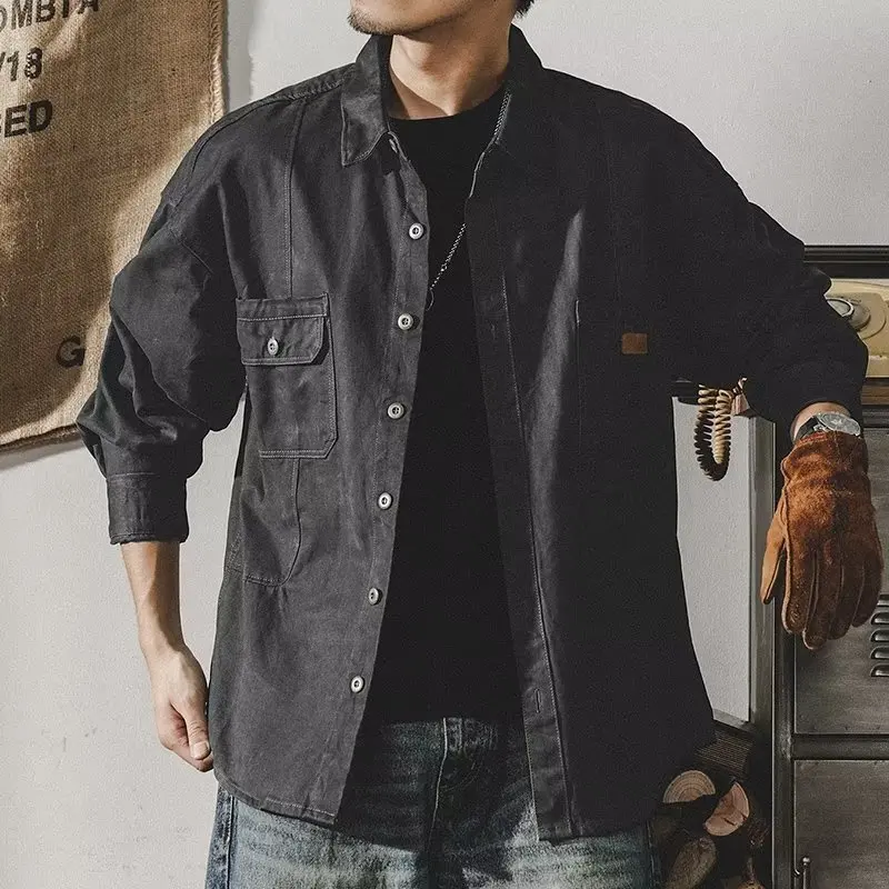 

Men's Thick Vintage Work Shirt Jacket Practical Shirt Coat Street Fashion Spring and Autumn Coat Casual Outdoor Hiking Clothing