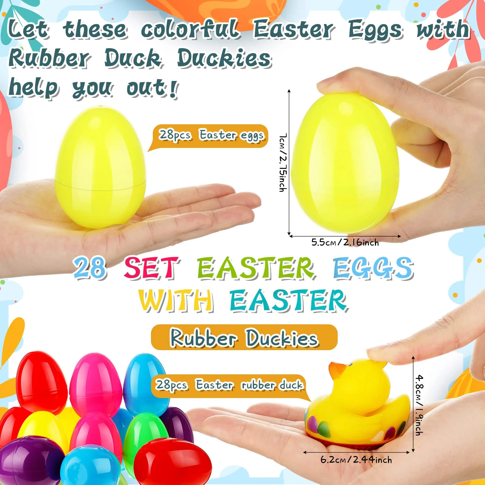 56Sets Easter Eggs Filled with Rubber Duck, Plastic Egg Prefilled with Assorted Rubber Duck Multicolor Bunny Small Duck for Bath