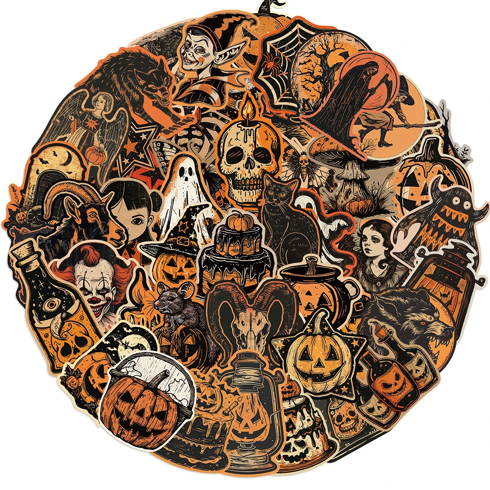 10/30/50PCS Retro Halloween Sticker Party Cool Horror Graffiti DIY Helmet Skateboard Scrapbook Motorcycle Waterproof Decal