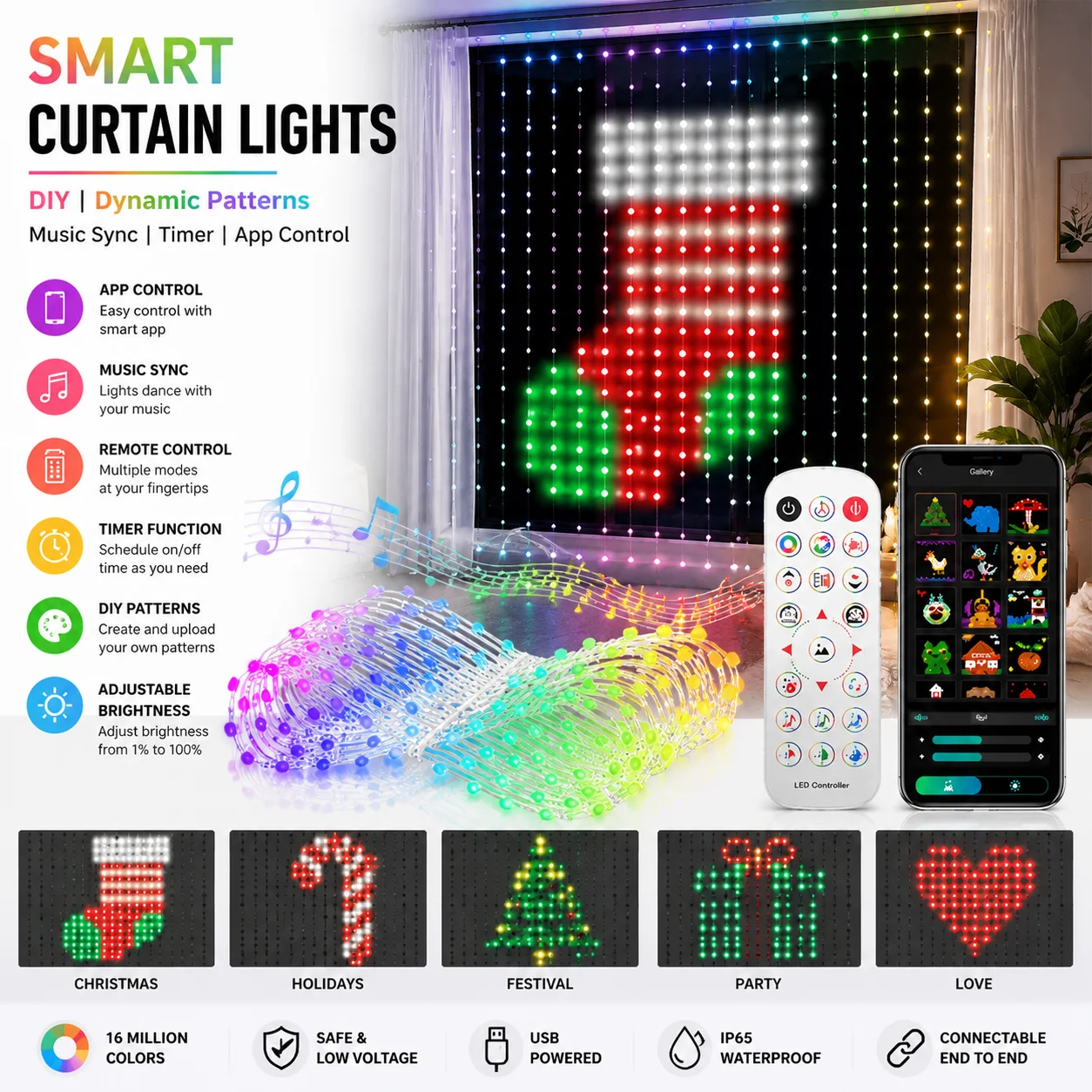 Lampu Tirai Pintar RGB, Lampu - Fairy Light Curtain ulasan dan harga