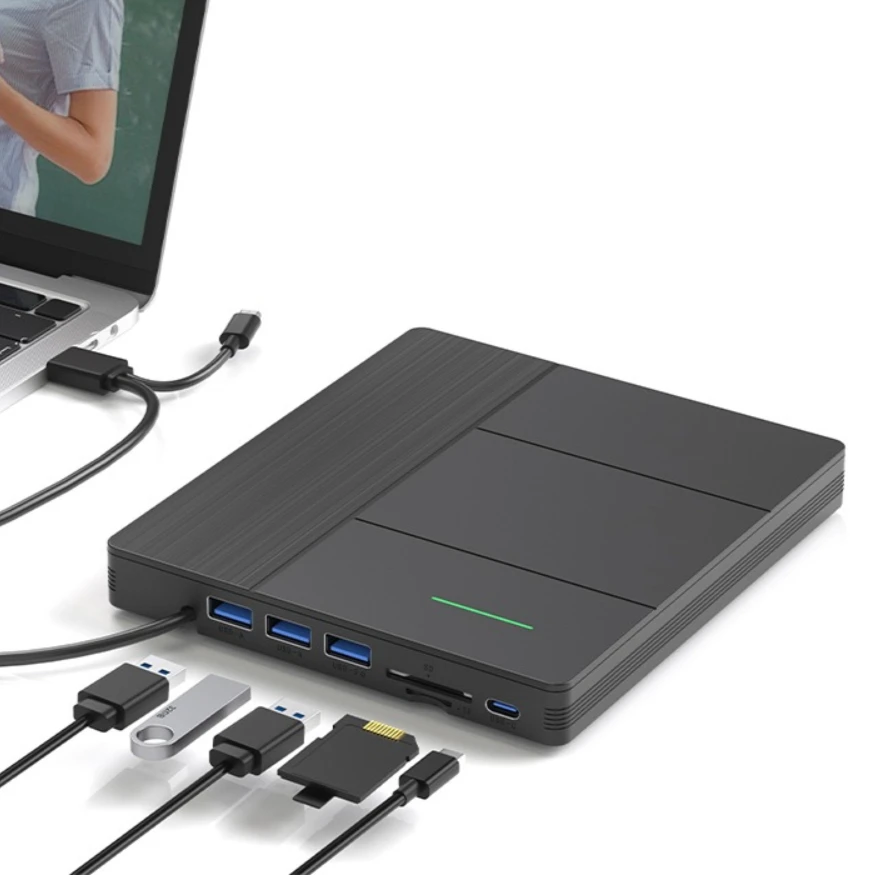 

Portable CD DVD Drive with 3 USB Ports and TF/SD Card Slots External DVD/CD Disk Drive Player Burner Reader Writer for PC Laptop