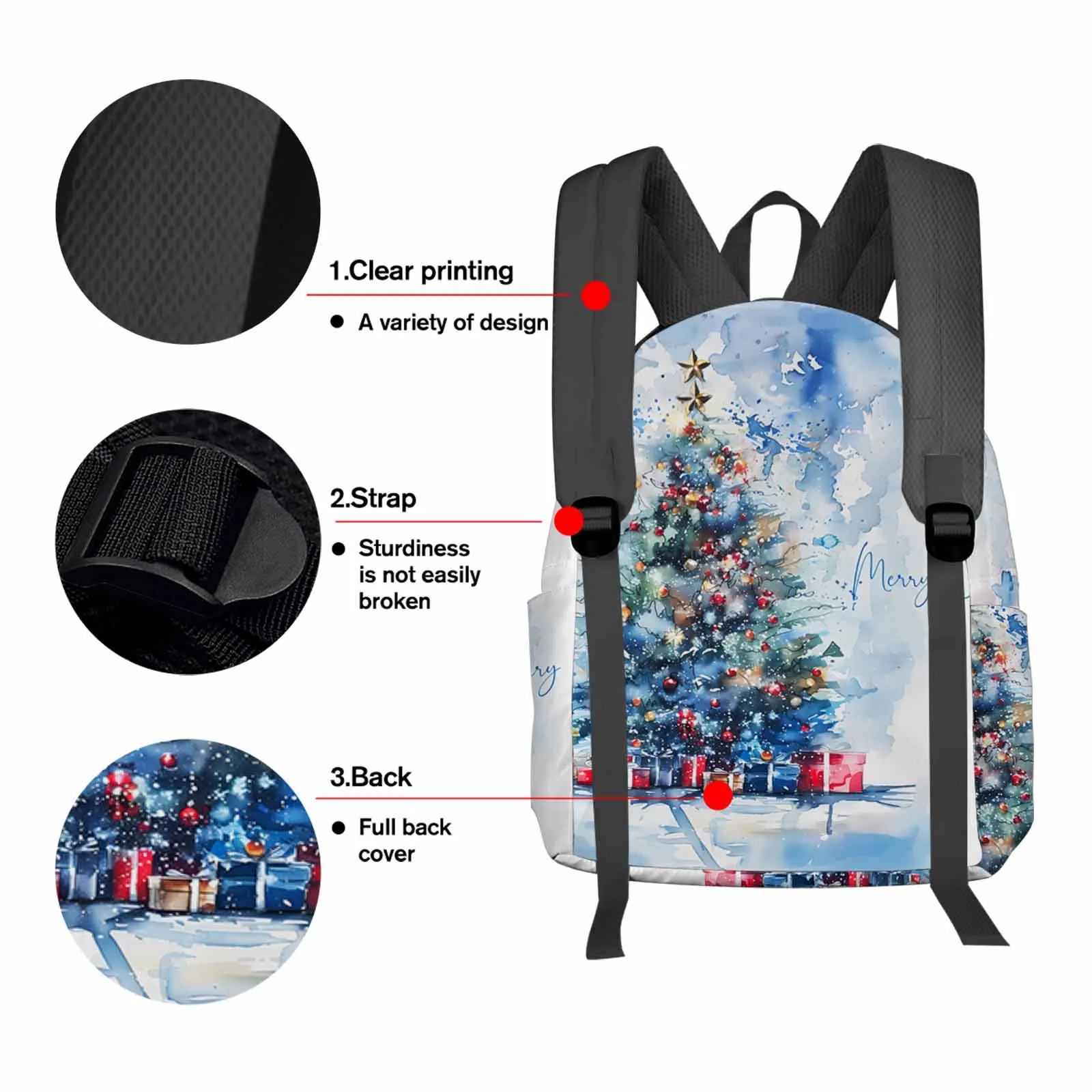 Natal aquarela árvore de natal presente grande capacidade mochila dos homens sacos para portátil do ensino médio adolescente faculdade menina estudante