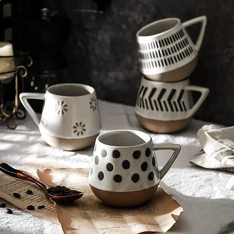 Hot Sale Round Minimalist Nordic Ceramic Hand Painted Ins Style Mug Creative Unique Stoneware Water Coffee Cup for Home