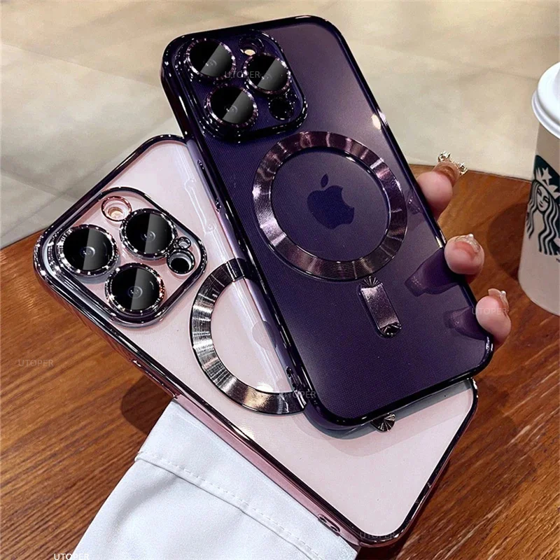 Luxury Magsafe Plating Transparent Soft Phone Case For IPhone 11 12 13 14 15 Pro Max Plus New Magnetic Wireless Charging Cover