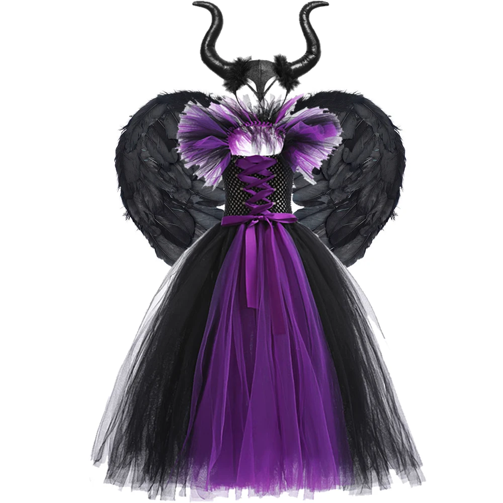 Maleficent Costume Kids Girls Princess Dress Witch Masquerade Party Clothes Children Carnival Disguise Sleeveless Costumes view 6