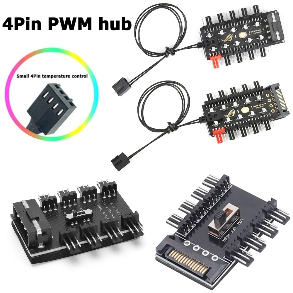 12V SATA/4D 1 to 8 3PinPower Socket PCB Adapter Splitter Cooler Cooling Fan Hub  2 Level Speed Control PC Computer IDE Molex