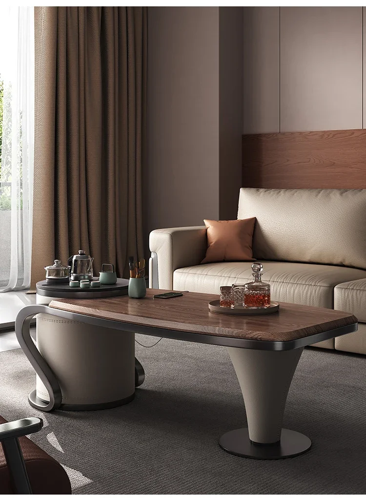 

A16 North American walnut kung fu tea table one body living room home solid wood designer high-end light luxury