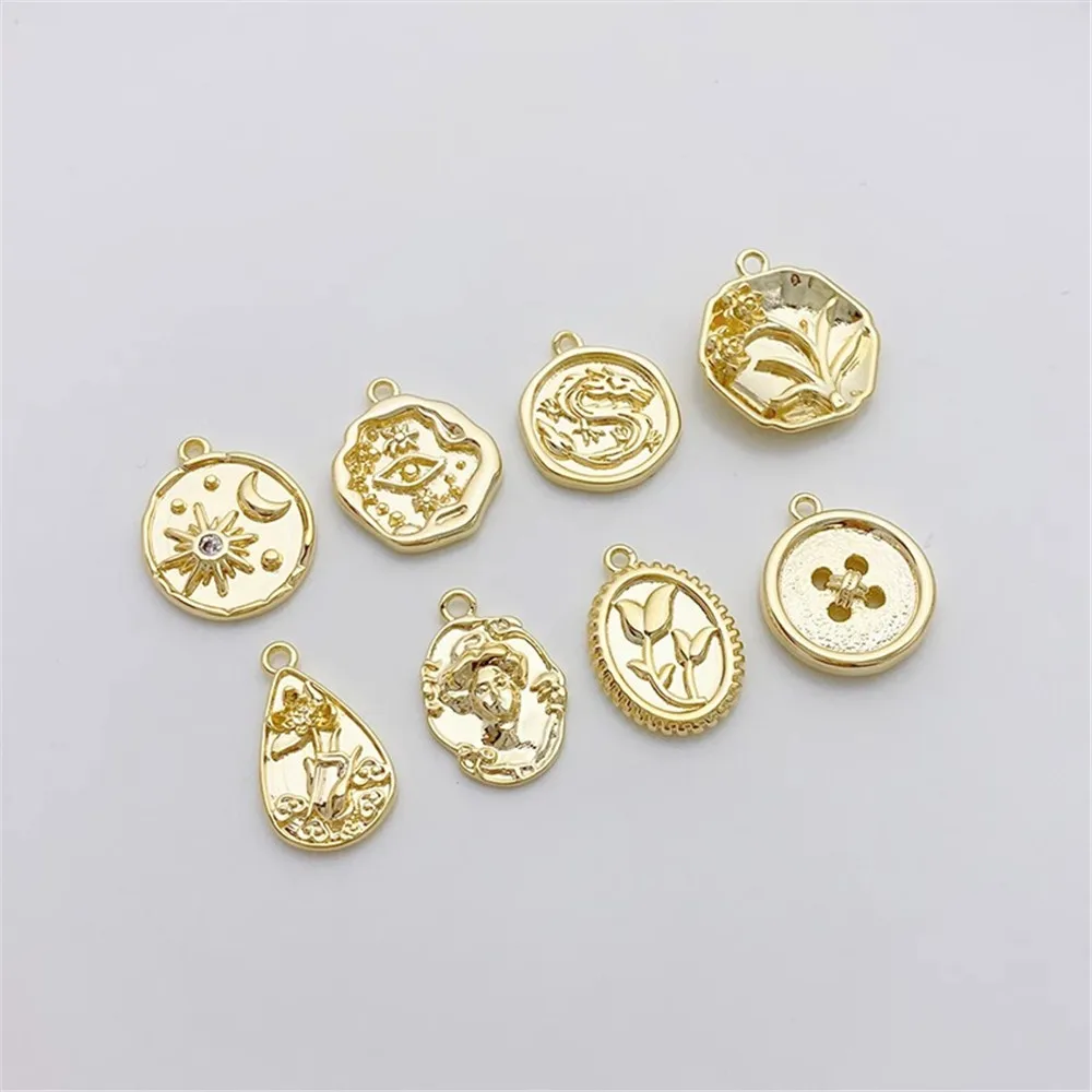 14K Gold Queen Avatar Flower Button Round Label Pendant Handmade DIY Necklace Headpiece Material L450