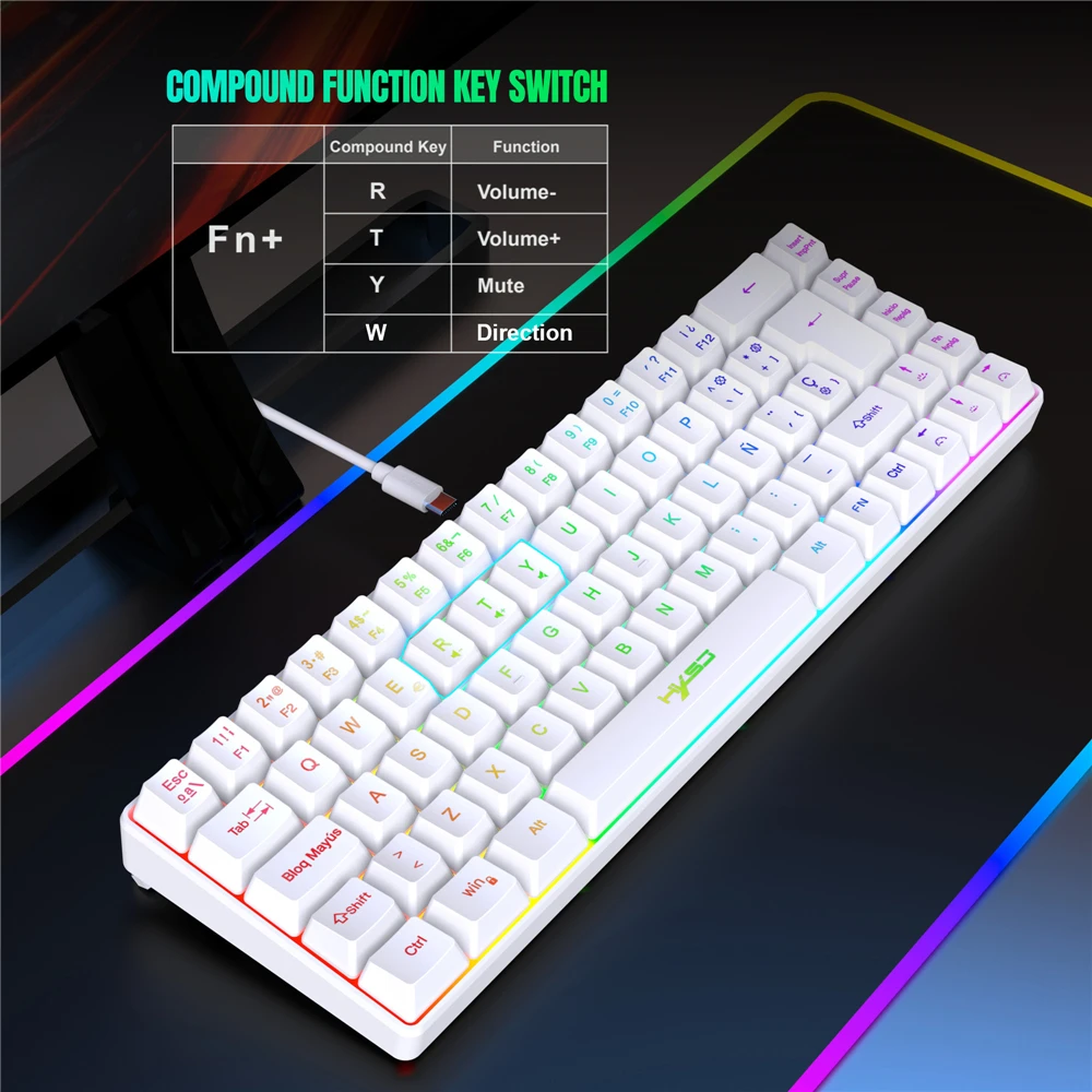 Imagem -03 - Mini Teclado com Fio para Jogo e Escritório 68key Rgb Streamer 19 Chaves Membrana sem Gang V200