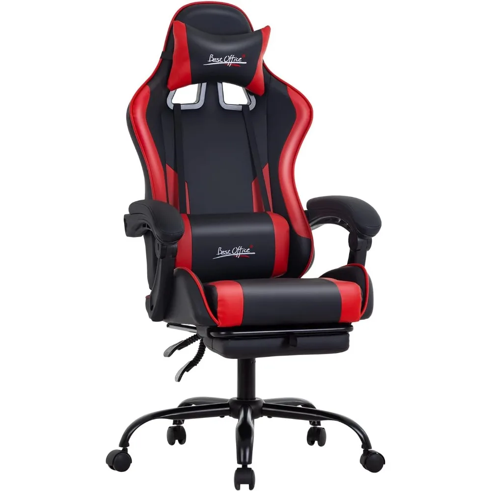 Gaming Chair Office Chair Desk Chair with Footrest Lumbar Support Headrest Armrest Task Rolling Swivel Ergonomic E-Sports Adjust