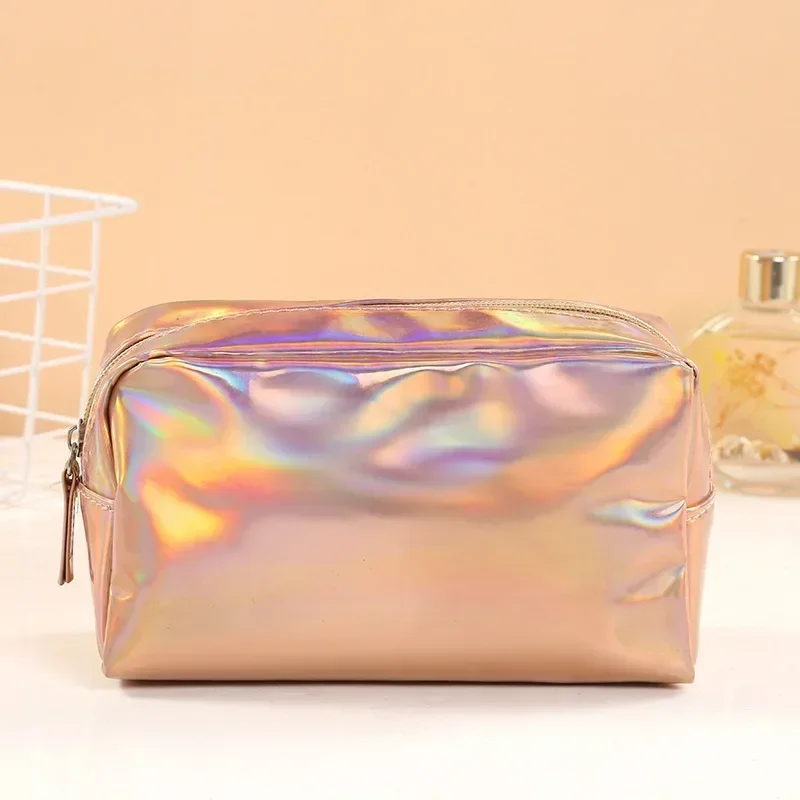 Solid Color Laser Cosmetic Bag Ins Wind PVC Waterproof Wash Storage Bag Makeup Gift Bag Makeup Pouch Travel Cosmetic Organizer