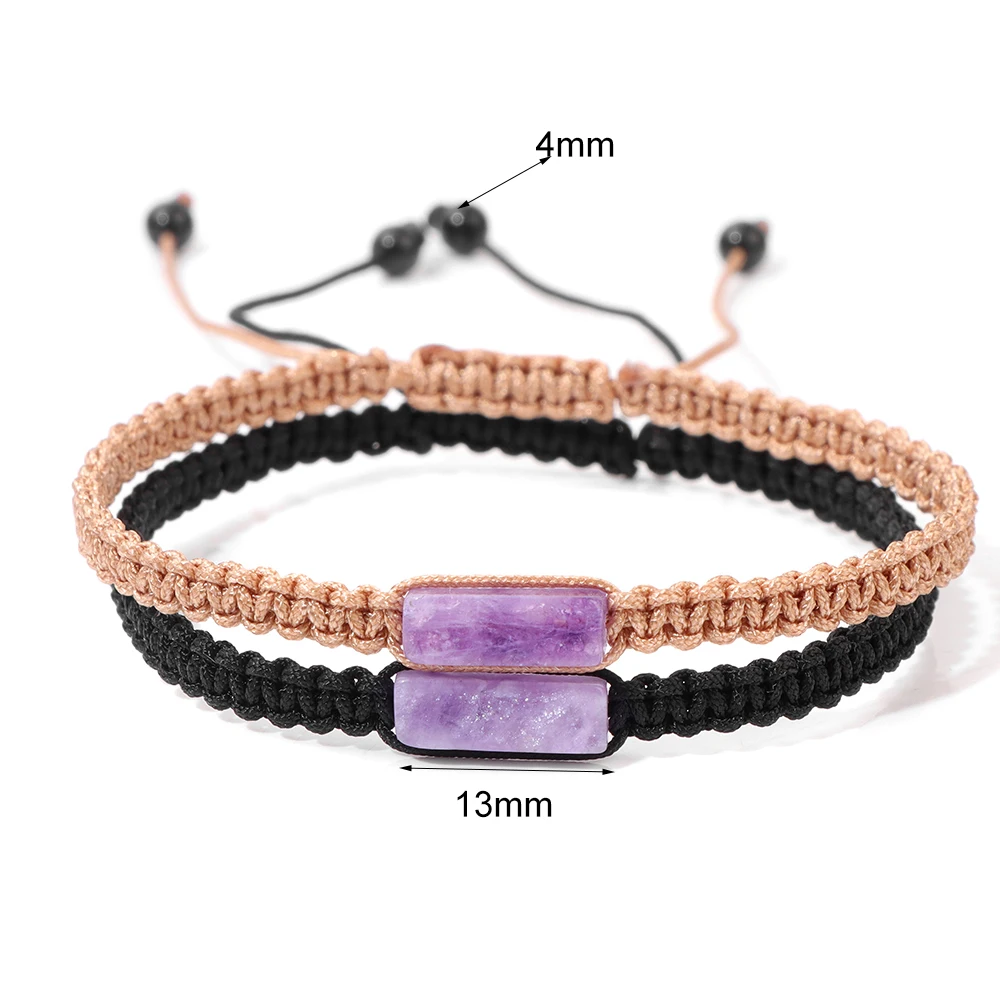 Wholesale 2Pcs/Lot Natural Square Stone Anklets Adjustable Rope Woven Anklet for Women Men Summer Beach Anklet Jewelry Gifts