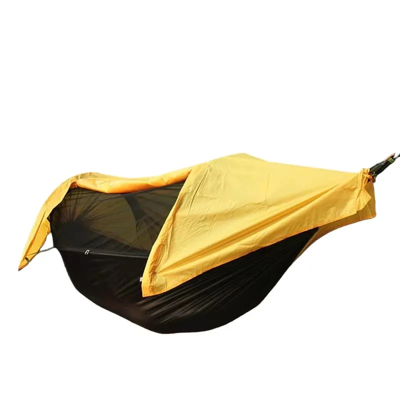 High Visibility Hammock with Reflective Trim on Mosquito Net and Nylon Straps for Safety in Low Light Camping