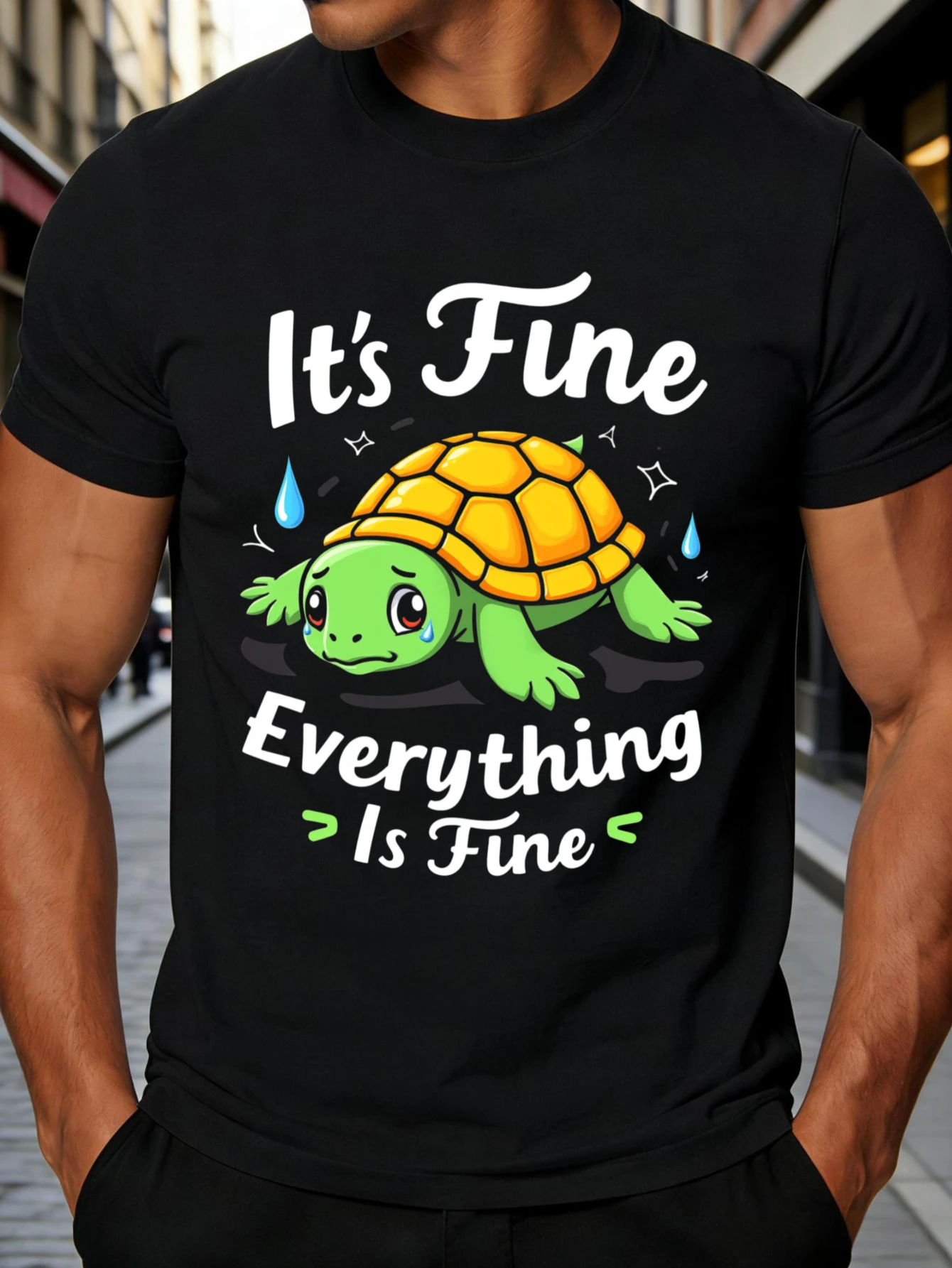 Cute Cartoon Turtle Design Men's T-Shirt with 