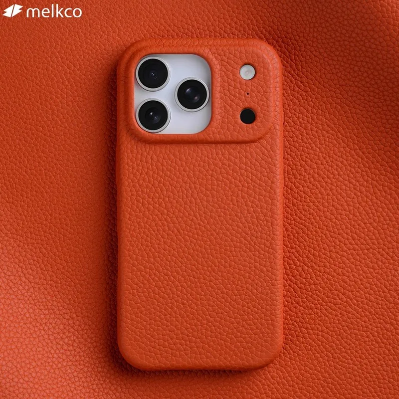 

Melkco оранжевый защитный чехол для камеры из натуральной кожи для iPhone 17 Pro Max Air, магнитный чехол для зарядки из натуральной кожи с коробкой