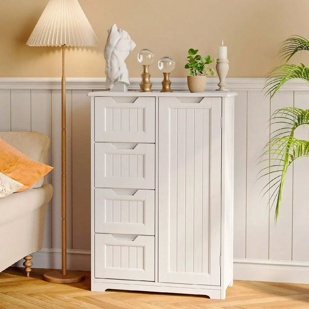 

Bathroom Floor Freestanding Storage Cabinet Small Kitchen Pantry Cabinet With Door Shelves 4 Drawers