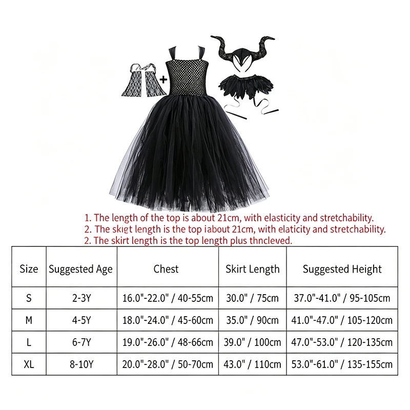 Schwarzes böses Hexen-Maleficent-Kostüm für kleine Kinder mit komplettem Zubehör, Hörnern, Flügeln und Zauberstab für Trick-or-Treat, Schule und Bühnenkostüme. – Detail 1
