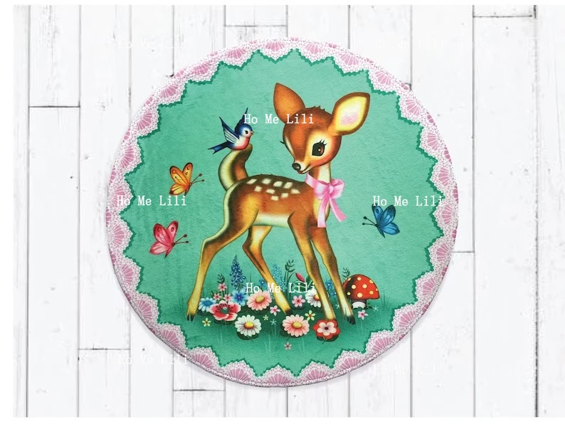 Darling Deer Decorative Flannel Floor Rug Vintage Style Bambi Bath Carpet Retro Kitsch Decorative Mat For Bedroom