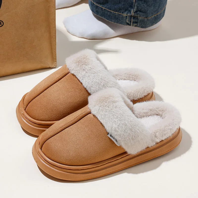 

Модные пушистые женские тапочки на платформе, новые зимние плюшевые теплые хлопковые туфли, женские удобные нескользящие домашние мягкие тапочки унисекс