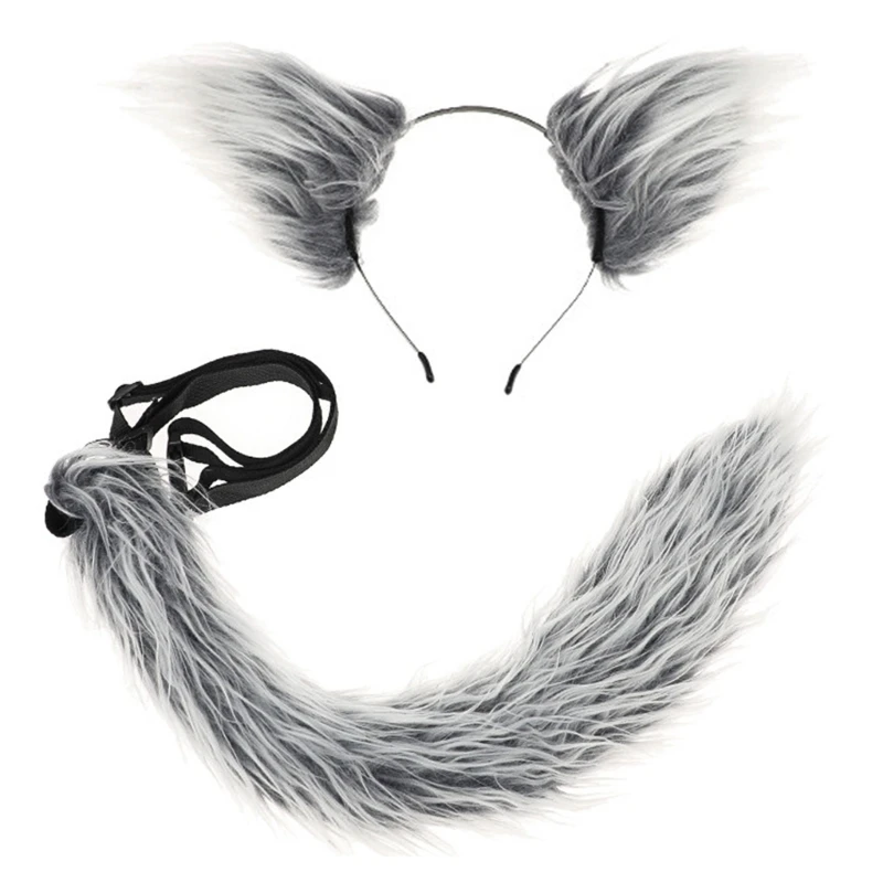 Handgemaakte Dierenstaart Wolf Oren Haarband Staart Vossen Staart Verstelbare Riem Anime Cosplay Accessoires voor Vrouw