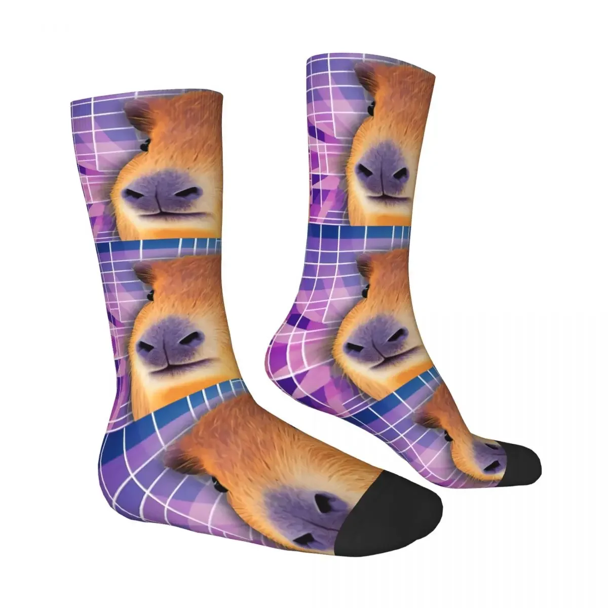 Happy Men's Socks Meme Techno Vintage Harajuku Capybara Hip Hop Novelty Crew Crazy Sock Gift Pattern Printed image 2
