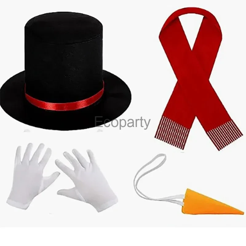 Adult 4pcs Christmas Snowman Cosplay Costume Fancy Magician Top Hat Scarf Gloves Carrot Nose Suit Halloween Party Outfits Props