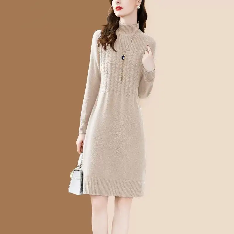 New Knitted Dress Women's Casual Loose Fashion Sweater Simple and Versatile Western Style Bottom Skirt