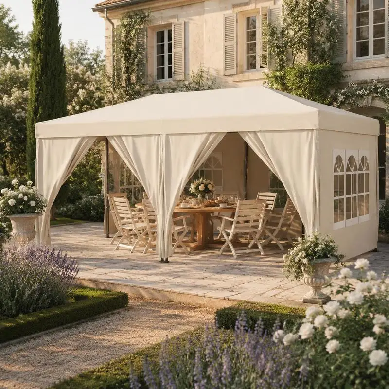 Tente pliante 3x6m, abri extérieur en tissu Oxford avec structure en acier et revêtement PU3000mm, réglage de la hauteur sur 3 niveaux, abri portable pour camping, marché, fête, jardin, blanc crème