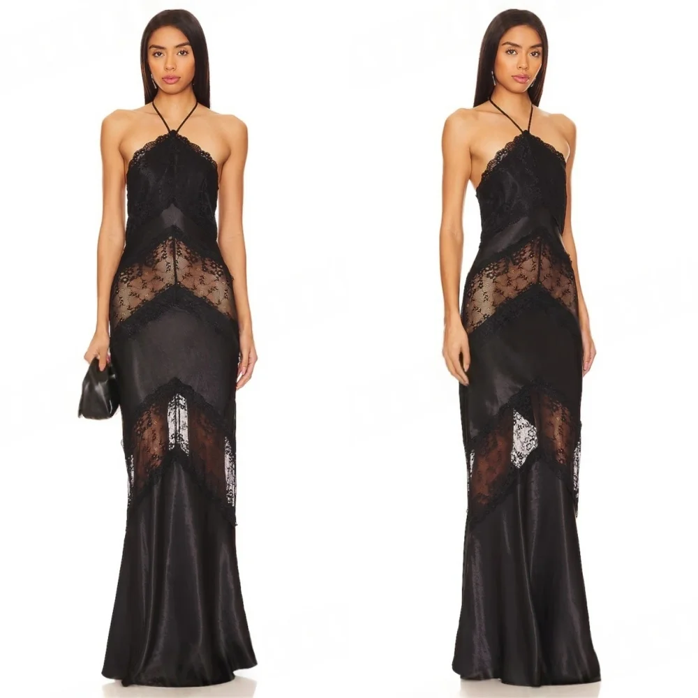 

Customized Sexy Black Evening Dress Temperament Halter Sleeveless Homecoming Dresses High Quality Special Occasion Gowns