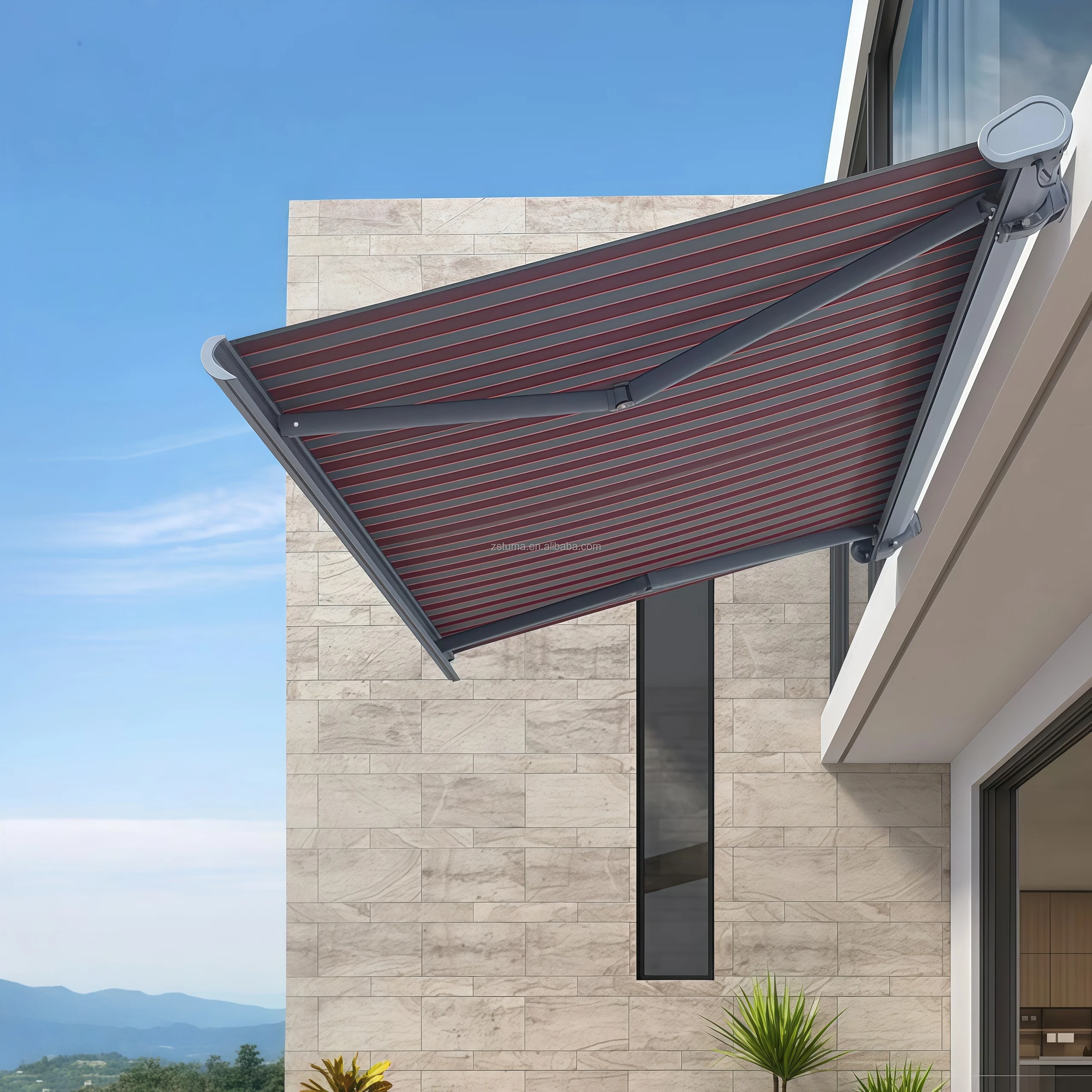 Retractable Patio Wall Post Mounted Privacy Sun Shade Wind Waterproof Folding Arm Motorized Manual Awning Aluminum Shade Net