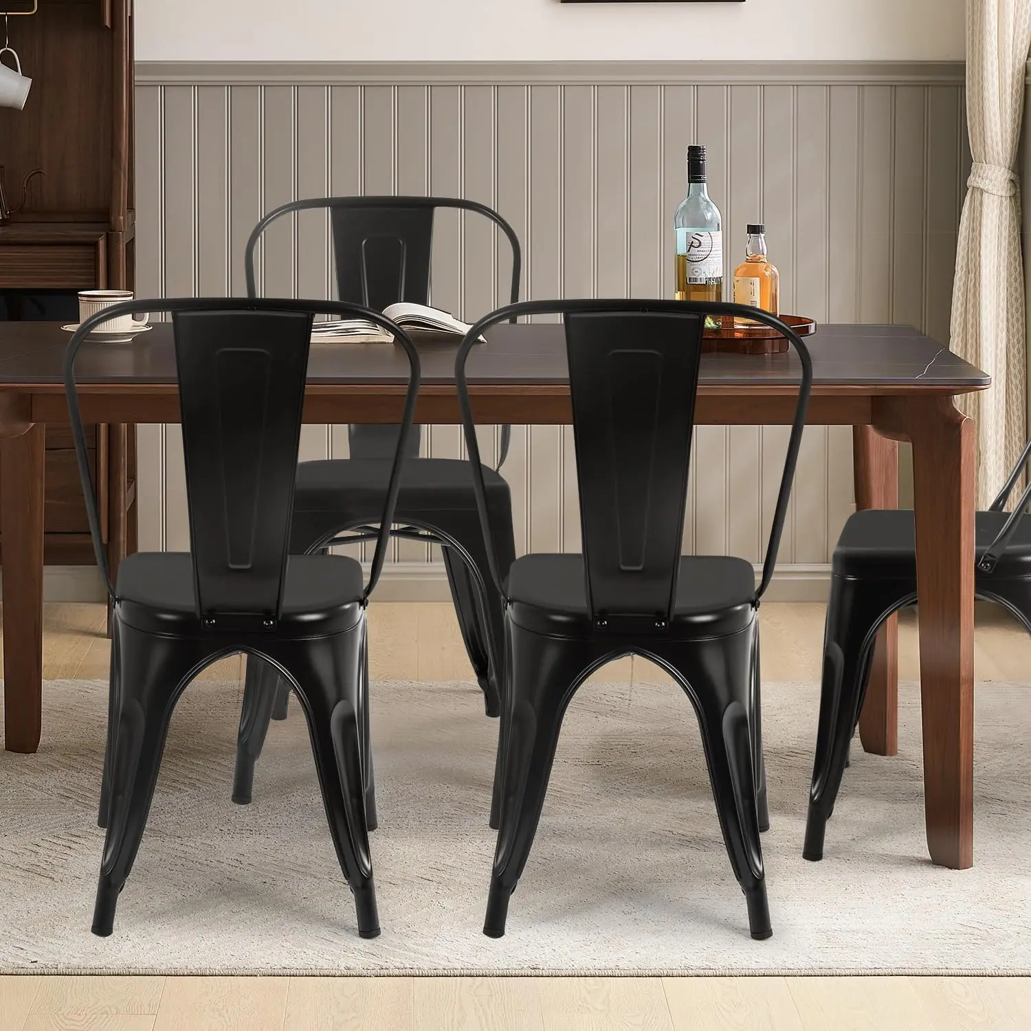 4-Piece Black Metal Dining Chair Set, Heavy-Duty Seating with 330 lbs Load Capacity