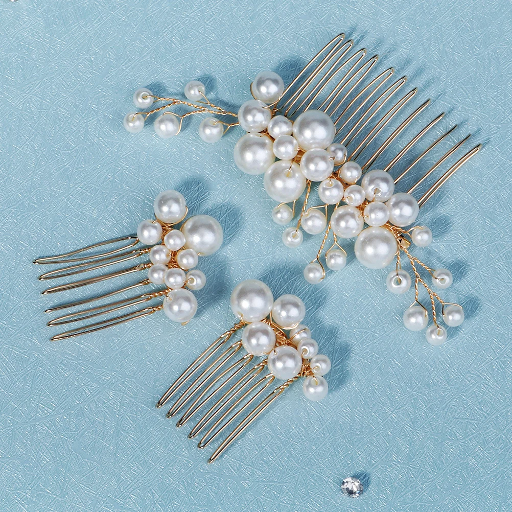 

3pcs Pearl Hair Combs Vintage Noblewoman Bun H made Insert Bridal Wedding Accessories Elegant Fashion Lightweight Decorative